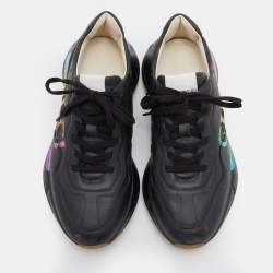 Gucci Black Leather Rhyton Low Top Sneakers Size 40