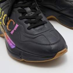 Gucci Black Leather Rhyton Low Top Sneakers Size 40