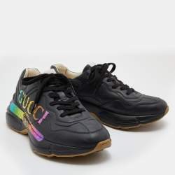 Gucci Black Leather Rhyton Low Top Sneakers Size 40