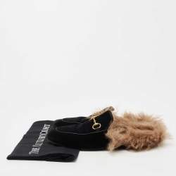 Pre Owned Gucci Black Velvet and Fur Princetown Flat Mules Size 36