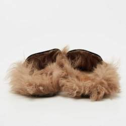 Pre Owned Gucci Black Velvet and Fur Princetown Flat Mules Size 36
