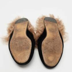 Pre Owned Gucci Black Velvet and Fur Princetown Flat Mules Size 36