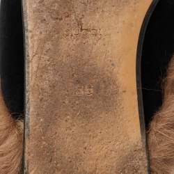 Pre Owned Gucci Black Velvet and Fur Princetown Flat Mules Size 36