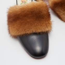 Pre Owned Gucci Black Leather and Mink Fur Candy Embellished Mules Size 37.5