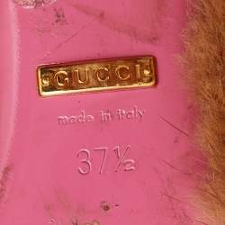 Pre Owned Gucci Black Leather and Mink Fur Candy Embellished Mules Size 37.5