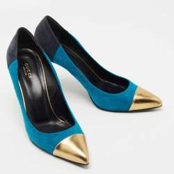 Gucci Tricolor Suede and Leather Pointed Cap Toe Pumps Size 40