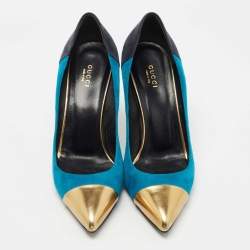 Gucci Tricolor Suede and Leather Pointed Cap Toe Pumps Size 40