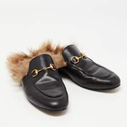 Gucci Black Leather Princetown Flat Mules Size 38