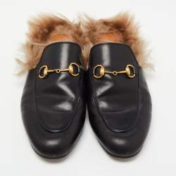Gucci Black Leather Princetown Flat Mules Size 38