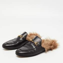 Gucci Black Leather Princetown Flat Mules Size 38
