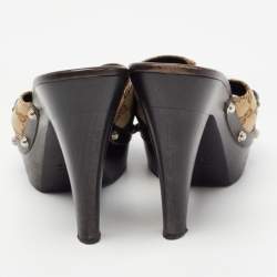 Gucci Beige/Brown GG Canvas and Leather Icon Bit Platform Clogs Size 35.5