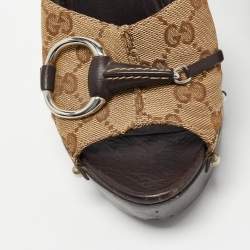 Gucci Beige/Brown GG Canvas and Leather Icon Bit Platform Clogs Size 35.5