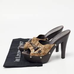 Gucci Beige/Brown GG Canvas and Leather Icon Bit Platform Clogs Size 35.5