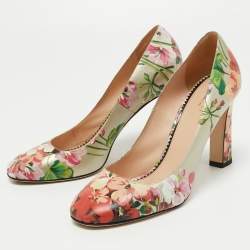 Pre Owned Gucci Multicolor Bloom Print Leather Pumps Size 40
