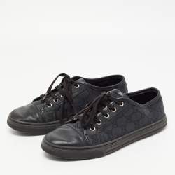 Gucci Blue/Black GG Canvas And Leather Cap Toe Low Top Sneakers Size 37.5