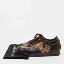 Gucci Brown/Beige GG Canvas and Leather Low Top Sneakers Size 37.5