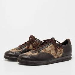 Gucci Brown/Beige GG Canvas and Leather Low Top Sneakers Size 37.5