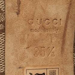 Pre Owned Gucci Brown/Beige GG Canvas and Leather Icon Bit Peep Toe Pumps Size 35.5