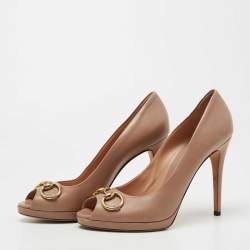 Pre Owned Gucci Beige Leather New Hollywood Horsebit Pumps Size 39.5