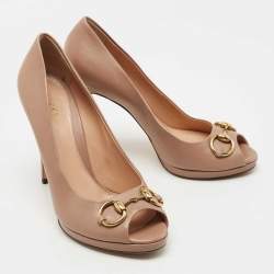 Pre Owned Gucci Beige Leather New Hollywood Horsebit Pumps Size 39.5
