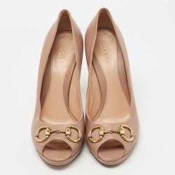Pre Owned Gucci Beige Leather New Hollywood Horsebit Pumps Size 39.5
