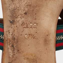 Pre Owned Gucci Brown Leather and Canvas Web Thong Flats Size 37.5