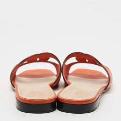 Pre Owned Gucci Orange Leather Interlocking G Cutout Slide Sandal Size 38