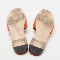 Pre Owned Gucci Orange Leather Interlocking G Cutout Slide Sandal Size 38
