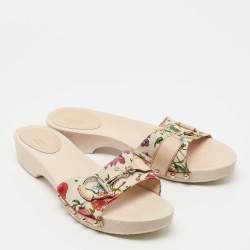 Gucci White Floral Print Canvas and Leather Icon Bit Wooden Clogs Size 41