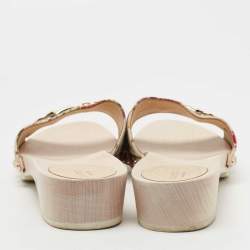 Gucci White Floral Print Canvas and Leather Icon Bit Wooden Clogs Size 41