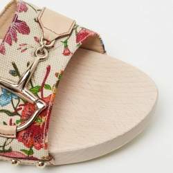Gucci White Floral Print Canvas and Leather Icon Bit Wooden Clogs Size 41