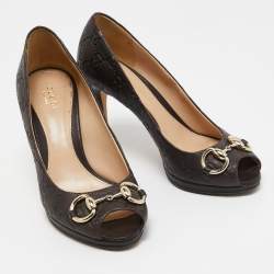 Pre Owned Gucci Brown Guccissima Leather Kid Horsebit Pumps Size 36.5