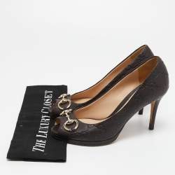 Pre Owned Gucci Brown Guccissima Leather Kid Horsebit Pumps Size 36.5