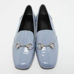 Pre Owned Gucci Light Blue Glossy Leather Horsebit Loafers Size 37.5