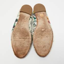 Pre Owned Gucci Multicolor Leather Flora Print Bow Ballet Flats Size 40