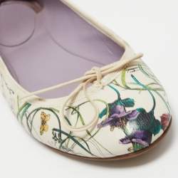 Pre Owned Gucci Multicolor Leather Flora Print Bow Ballet Flats Size 40