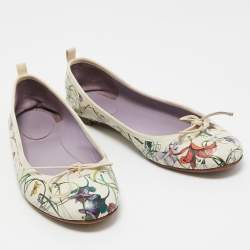 Pre Owned Gucci Multicolor Leather Flora Print Bow Ballet Flats Size 40