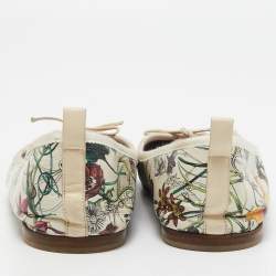 Pre Owned Gucci Multicolor Leather Flora Print Bow Ballet Flats Size 40