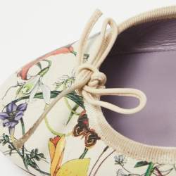Pre Owned Gucci Multicolor Leather Flora Print Bow Ballet Flats Size 40
