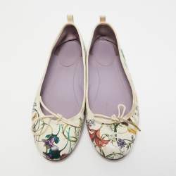 Pre Owned Gucci Multicolor Leather Flora Print Bow Ballet Flats Size 40