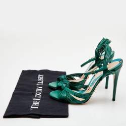Gucci Green Leather Allie Knot Ankle Strap Sandals Size 36.5