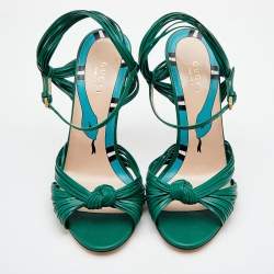 Gucci Green Leather Allie Knot Ankle Strap Sandals Size 36.5