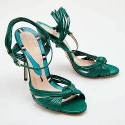 Gucci Green Leather Allie Knot Ankle Strap Sandals Size 36.5