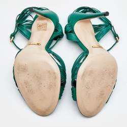 Gucci Green Leather Allie Knot Ankle Strap Sandals Size 36.5