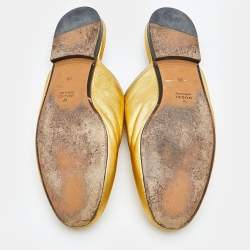 Pre Owned Gucci Metallic Gold Leather Princetown Horsebit Flat Mules Size 38