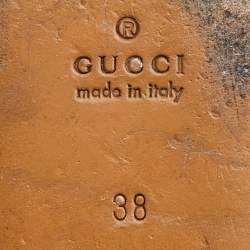 Pre Owned Gucci Metallic Gold Leather Princetown Horsebit Flat Mules Size 38