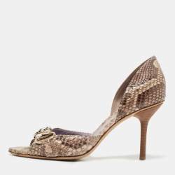 Pre Owned Gucci Brown/Beige Python Horsebit D'orsay Pumps Size 39.5