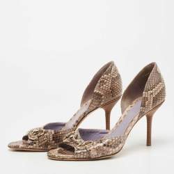 Pre Owned Gucci Brown/Beige Python Horsebit D'orsay Pumps Size 39.5