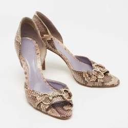 Pre Owned Gucci Brown/Beige Python Horsebit D'orsay Pumps Size 39.5