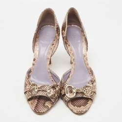 Pre Owned Gucci Brown/Beige Python Horsebit D'orsay Pumps Size 39.5